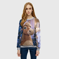 Свитшот женский Плюшевая новогодняя лошадь, цвет: 3D-меланж — фото 2