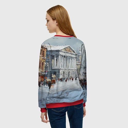 Женский свитшот Зимний Питер красками / 3D-Красный – фото 4