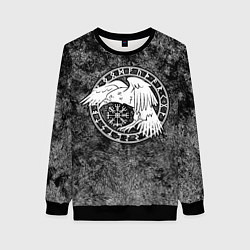 Свитшот женский Ворон в круге рун и компас вегвизир, цвет: 3D-черный