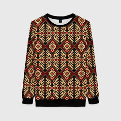 Свитшот женский Славянский вышивной орнамент макошь, цвет: 3D-черный