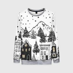 Женский свитшот Заснеженный черно-белый город