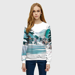 Свитшот женский Дома и елки - Новый год, цвет: 3D-белый — фото 2