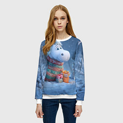 Свитшот женский Новогодняя лошадь с подарками, цвет: 3D-белый — фото 2