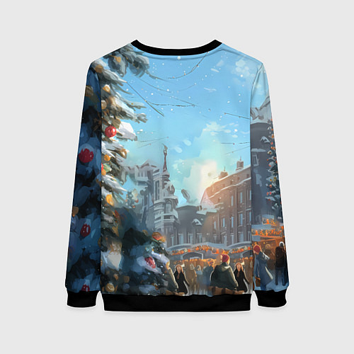Женский свитшот Лошадка на новогодней площади / 3D-Черный – фото 2