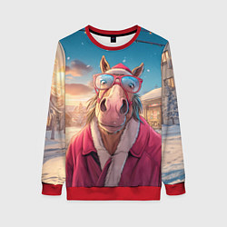 Женский свитшот Удивленная лошадь в очках