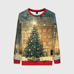 Свитшот женский Новогодний старый город, цвет: 3D-красный