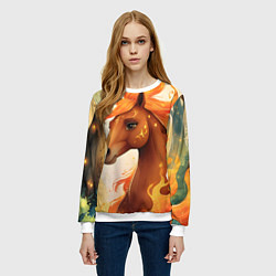 Свитшот женский Милая огненная лошадь, цвет: 3D-белый — фото 2