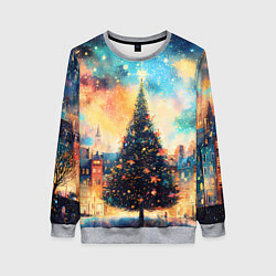 Женский свитшот Новогодняя елка за городом
