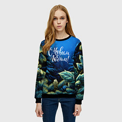 Свитшот женский С новым годом - елочные ветки, цвет: 3D-черный — фото 2