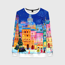 Женский свитшот Разноцветные новогодние домики