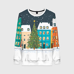 Свитшот женский Новогодний снежный город, цвет: 3D-белый