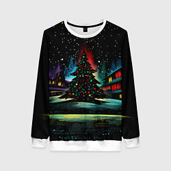 Свитшот женский Новый год на черном фоне, цвет: 3D-белый