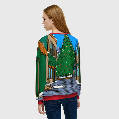 Женский свитшот Мультяшный новогодний двор / 3D-Красный – фото 4