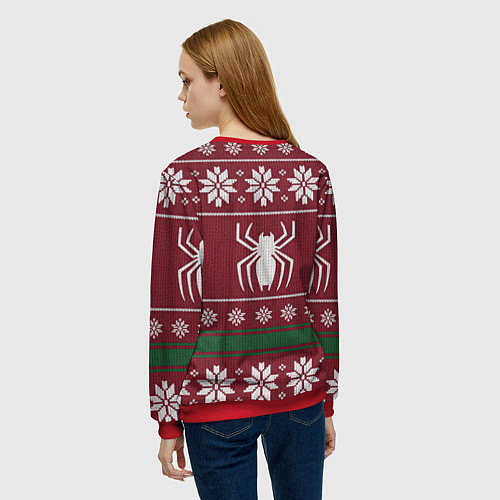 Женский свитшот Рождественский свитер Человека паука / 3D-Красный – фото 4