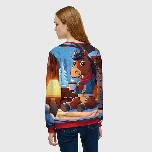 Женский свитшот Лошадка у камина / 3D-Красный – фото 4