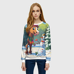 Свитшот женский Лошадка и снеговик, цвет: 3D-белый — фото 2