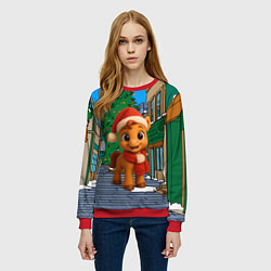 Свитшот женский Новогодняя лошадка и елка, цвет: 3D-красный — фото 2