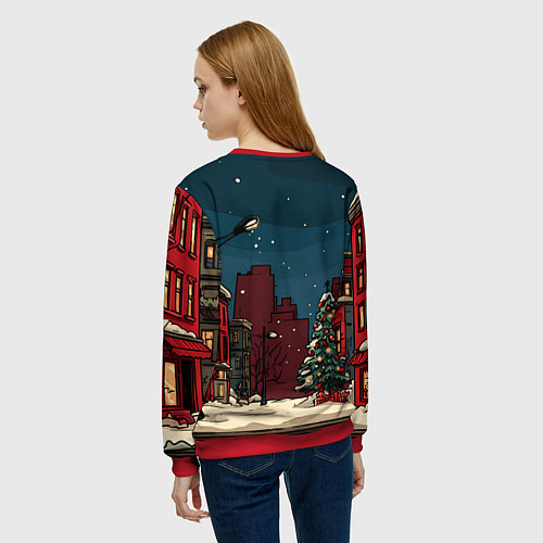 Женский свитшот Лошадка в новогодней гирлянде / 3D-Красный – фото 4