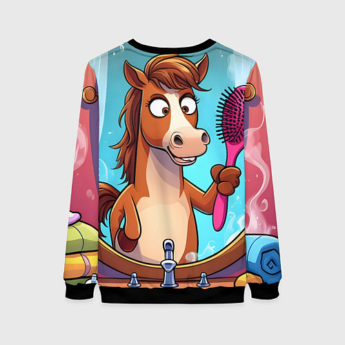 Женский свитшот Лошадка с расческой / 3D-Черный – фото 2