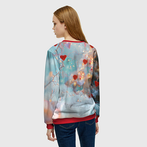 Женский свитшот Рыжий новогодний котенок с сердечком / 3D-Красный – фото 4