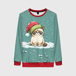 Свитшот женский Недовольный новогодний котик, цвет: 3D-красный