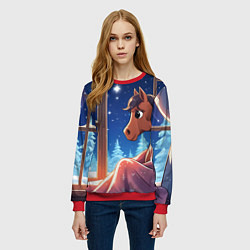 Свитшот женский Лошадка зимней звездной ночью, цвет: 3D-красный — фото 2