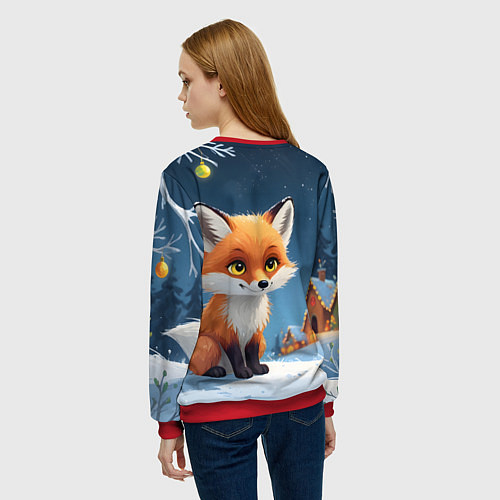 Женский свитшот Лисичка новогодней ночью / 3D-Красный – фото 4