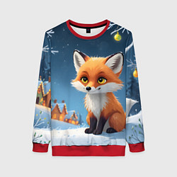 Свитшот женский Лисичка новогодней ночью, цвет: 3D-красный