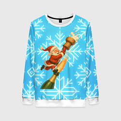 Свитшот женский Санта летит на пробке шампанского, цвет: 3D-белый