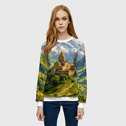 Свитшот женский Храм у подножия вечных вершин, цвет: 3D-белый — фото 2