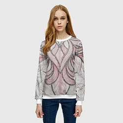 Свитшот женский Нежно розовый орнамент из перьев, цвет: 3D-белый — фото 2