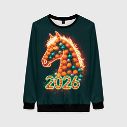 Свитшот женский Праздничная лошадь 2026, цвет: 3D-черный