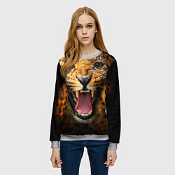 Свитшот женский Рык леопарда, цвет: 3D-меланж — фото 2