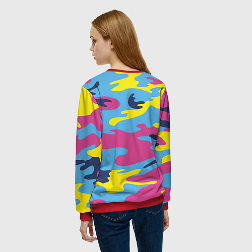 Женский свитшот Камуфляж: голубой/розовый/желтый / 3D-Красный – фото 4