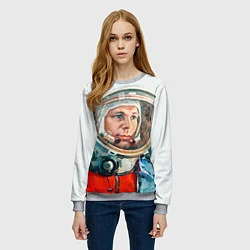 Свитшот женский Гагарин в полете, цвет: 3D-меланж — фото 2
