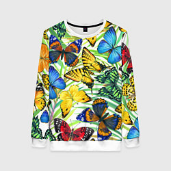 Свитшот женский Тропические бабочки, цвет: 3D-белый