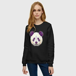 Свитшот хлопковый женский Полигональная панда, цвет: черный — фото 2