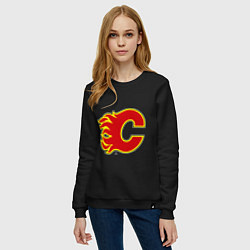 Свитшот хлопковый женский Calgary Flames, цвет: черный — фото 2