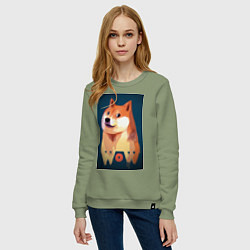 Свитшот хлопковый женский Wow Doge, цвет: авокадо — фото 2