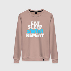 Свитшот хлопковый женский Eat sleep swim repeat, цвет: пыльно-розовый