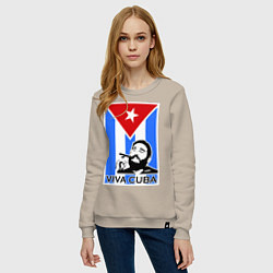 Свитшот хлопковый женский Fidel: Viva, Cuba!, цвет: миндальный — фото 2