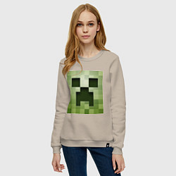 Свитшот хлопковый женский Мinecraft creeper, цвет: миндальный — фото 2