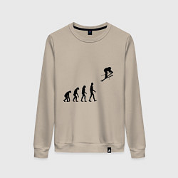 Свитшот хлопковый женский Эволюция лыжник, цвет: миндальный