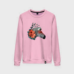 Свитшот хлопковый женский Цветочная зебра, цвет: светло-розовый