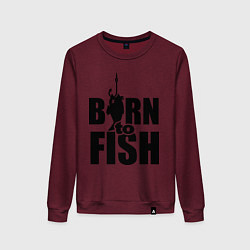 Свитшот хлопковый женский Born to fish, цвет: меланж-бордовый