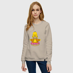 Свитшот хлопковый женский Гомер на пончике, цвет: миндальный — фото 2