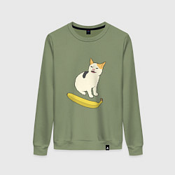 Свитшот хлопковый женский Cat no banana meme, цвет: авокадо