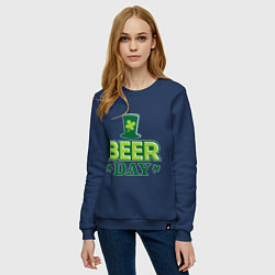 Свитшот хлопковый женский Beer day, цвет: тёмно-синий — фото 2