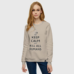 Свитшот хлопковый женский Keep Calm & Kill All Humans, цвет: миндальный — фото 2