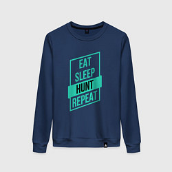 Свитшот хлопковый женский Eat, Sleep, Hunt, Repeat, цвет: тёмно-синий